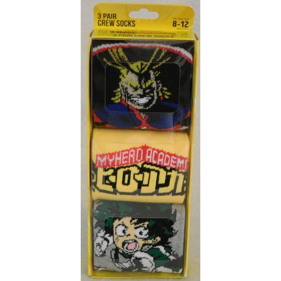 My Hero Academia Crew Socks 3 Pair Pack Men's Shoe Size 8 to 12 - Picture 2 of 3